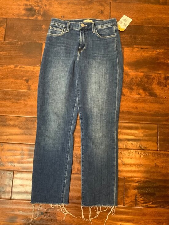 L'AGENCE Denim - L'AGENCE Women's Medium Wash Mid-Rise Sada Cropped Slim Blue Jeans, Size 25